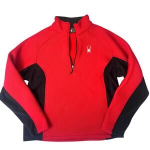 Spyder Core Sweater Large Half Zip Red Black Pullover Fleece Knit Ski Jacket Top